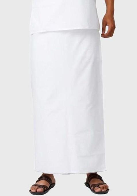 White Cotton Solid Single Layer Prayer Dhoti For Men