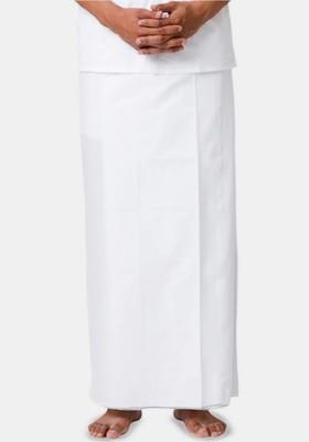 White Cotton Solid Single Layer Prayer Dhoti For Men