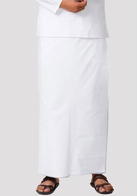 White Solid Single Layer Cotton Prayer Dhoti For Men