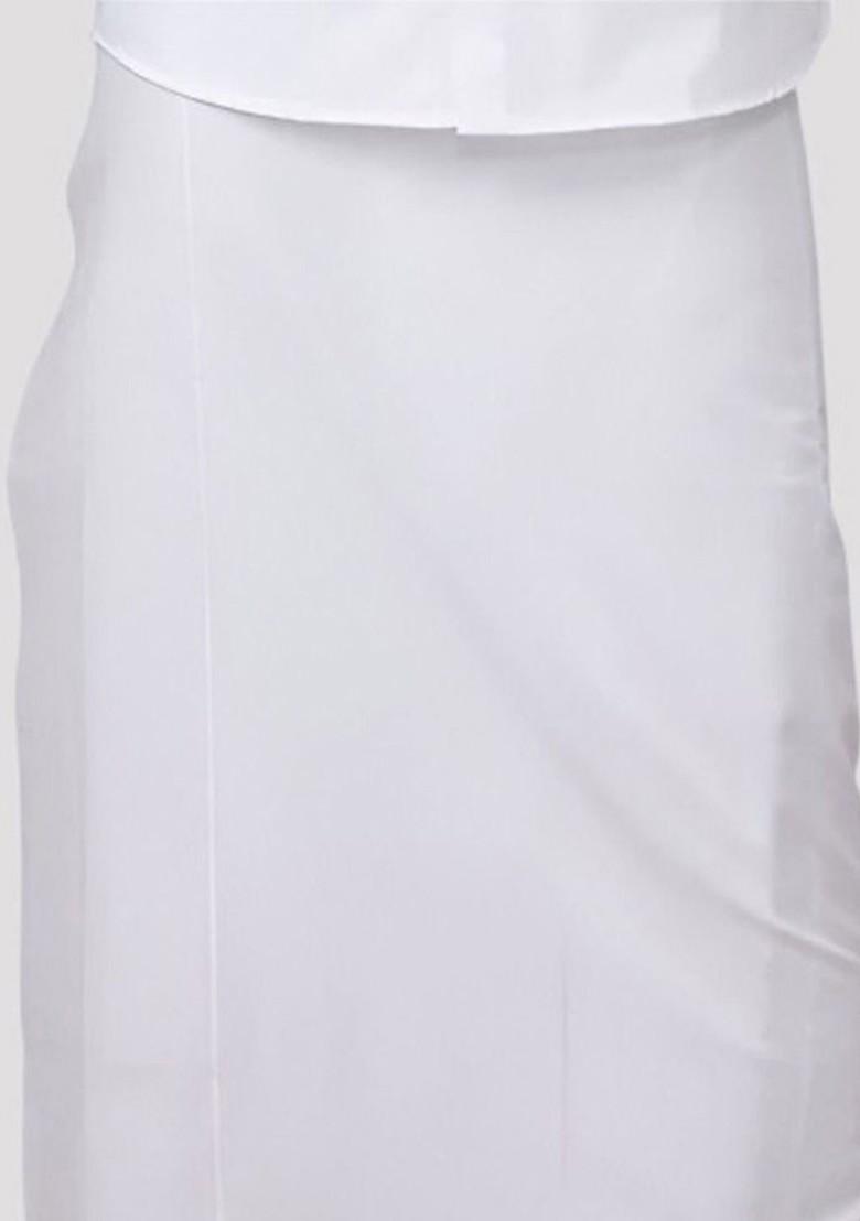 White Cotton White Solid Single Layer Prayer Dhoti For Men