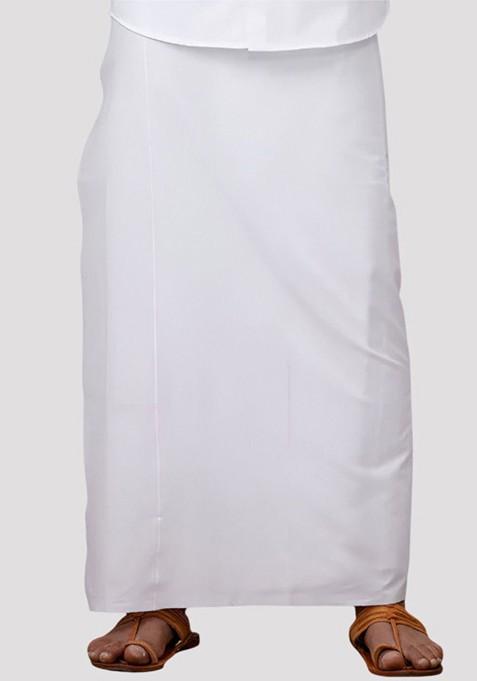 White Cotton White Solid Single Layer Prayer Dhoti For Men