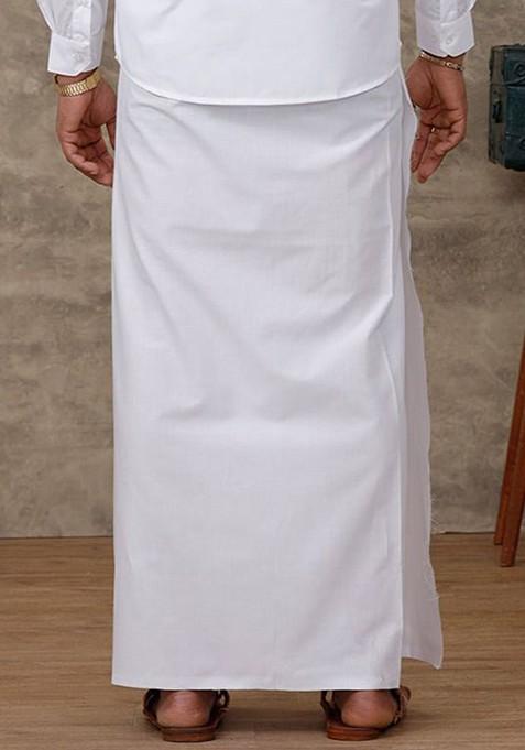 White Cotton White Solid Single Layer Prayer Dhoti For Men