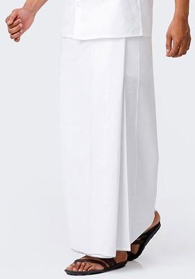White Cotton Solid Single Layer Prayer Dhoti For Men