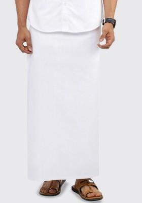White Solid Single Layer Cotton Prayer Dhoti For Men