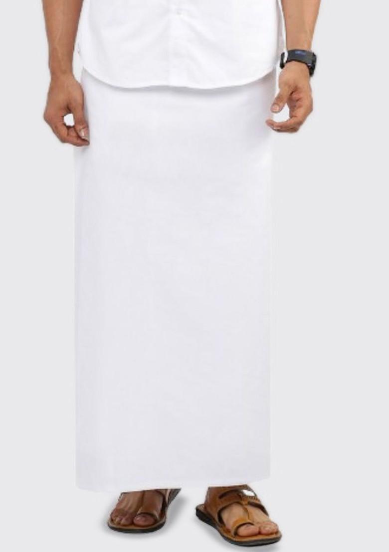White Solid Single Layer Cotton Prayer Dhoti For Men - Indya