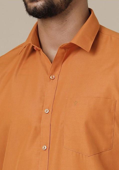 Brown Solid Full Sleeve Shirt With Dhoti For Men