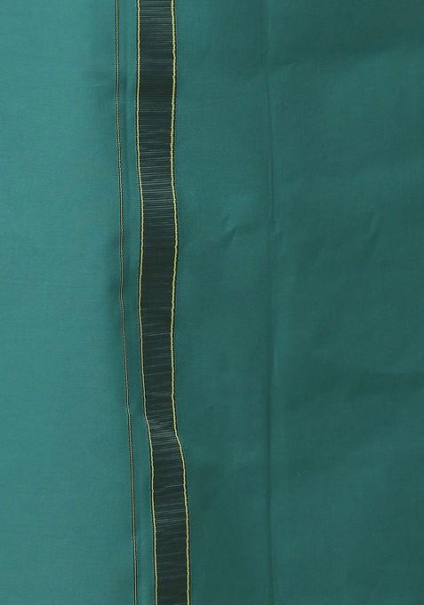 Green Cotton Green Solid Devotional Single Layer Dhoti With Mayilkhan Border For Men