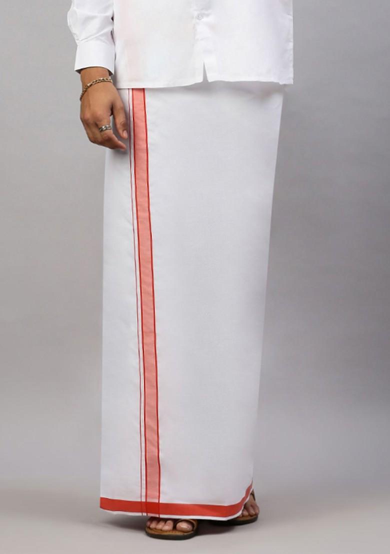 White Solid Formal Cotton Blend Shirt With Dhoti For Men - Indya
