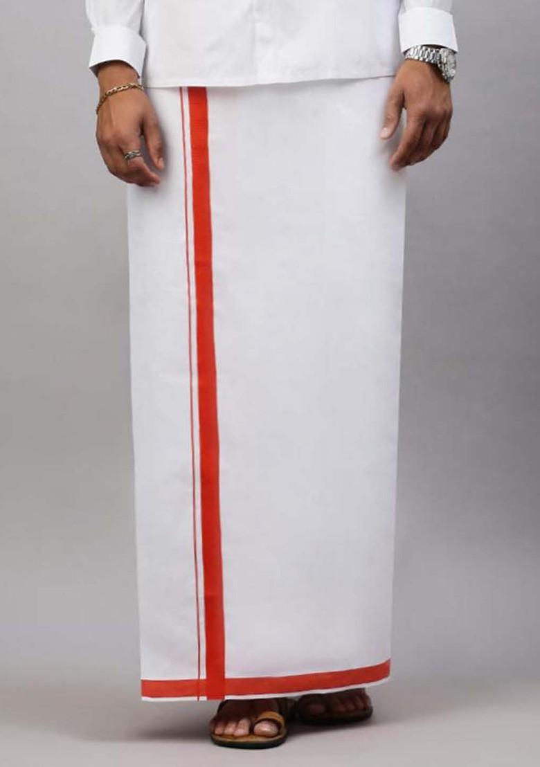 White Solid Formal Cotton Blend Shirt With Dhoti For Men