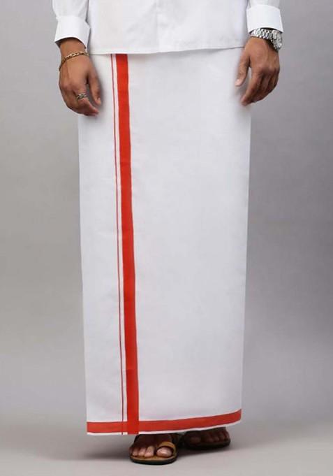 White Solid Formal Cotton Blend Shirt With Dhoti For Men