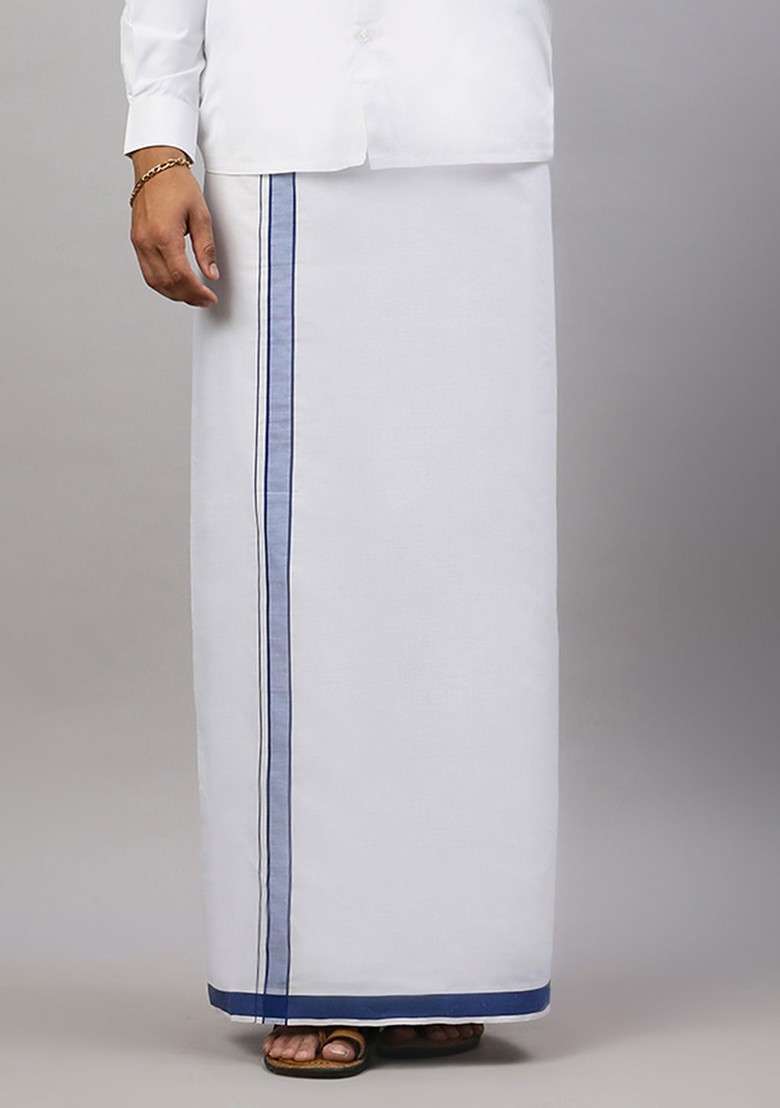 White Solid Formal Cotton Blend Shirt With Dhoti For Men - Indya