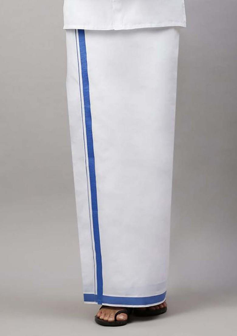 White Solid Formal Cotton Blend Shirt With Dhoti For Men - Indya