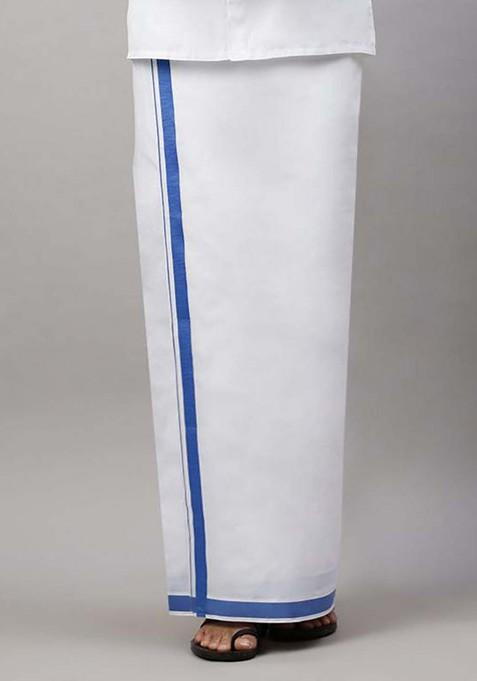 White Solid Formal Cotton Blend Shirt With Dhoti For Men