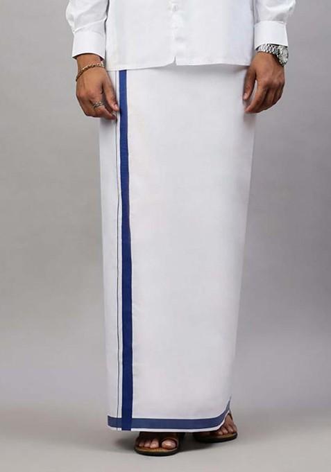 White Solid Formal Cotton Blend Shirt With Dhoti For Men
