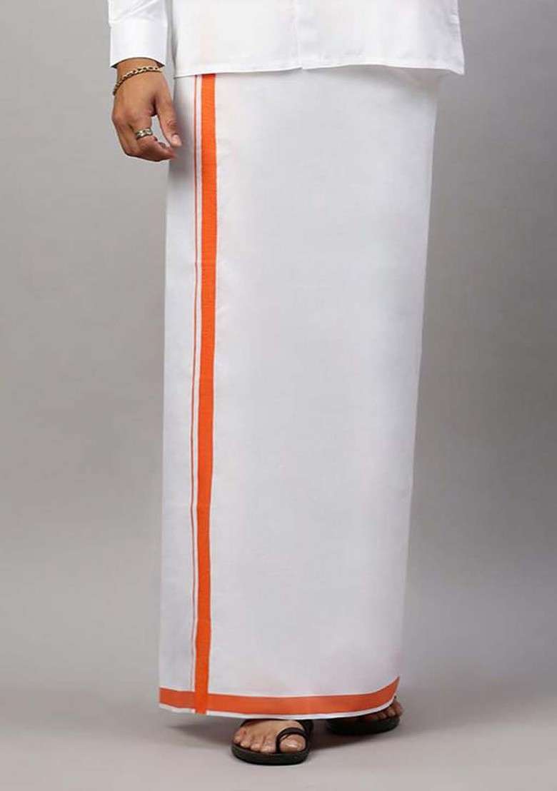 White Solid Formal Cotton Blend Shirt With Dhoti For Men - Indya