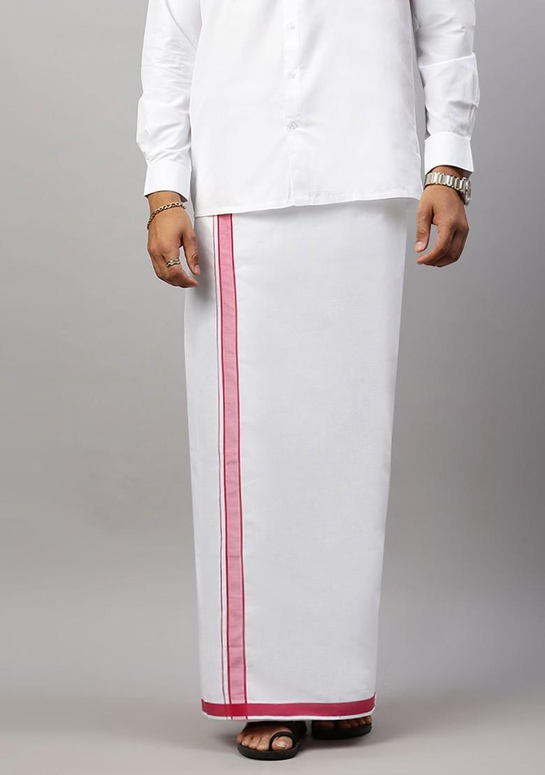 White Solid Formal Cotton Blend Shirt With Dhoti For Men - Indya