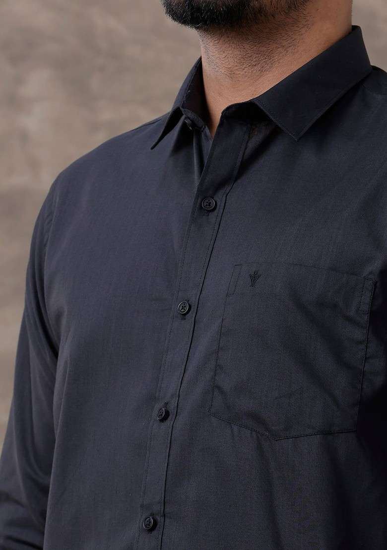 Black Regular Collar Shirt With Dhoti For Men - Indya
