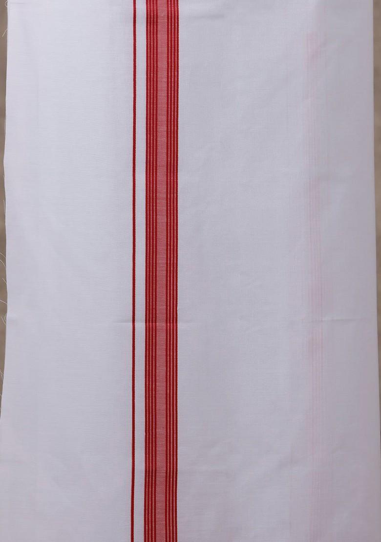Red Half Sleeve Shirt Regular Collar Shirt With Matching Fancy Border Dhoti For Men