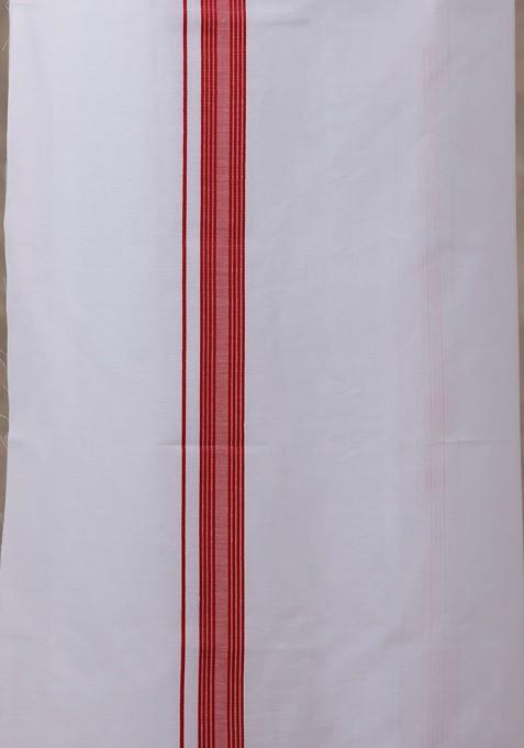 Red Half Sleeve Shirt Regular Collar Shirt With Matching Fancy Border Dhoti For Men
