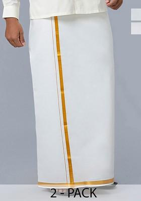 White Pack Of 2 Cotton Dhotis For Men