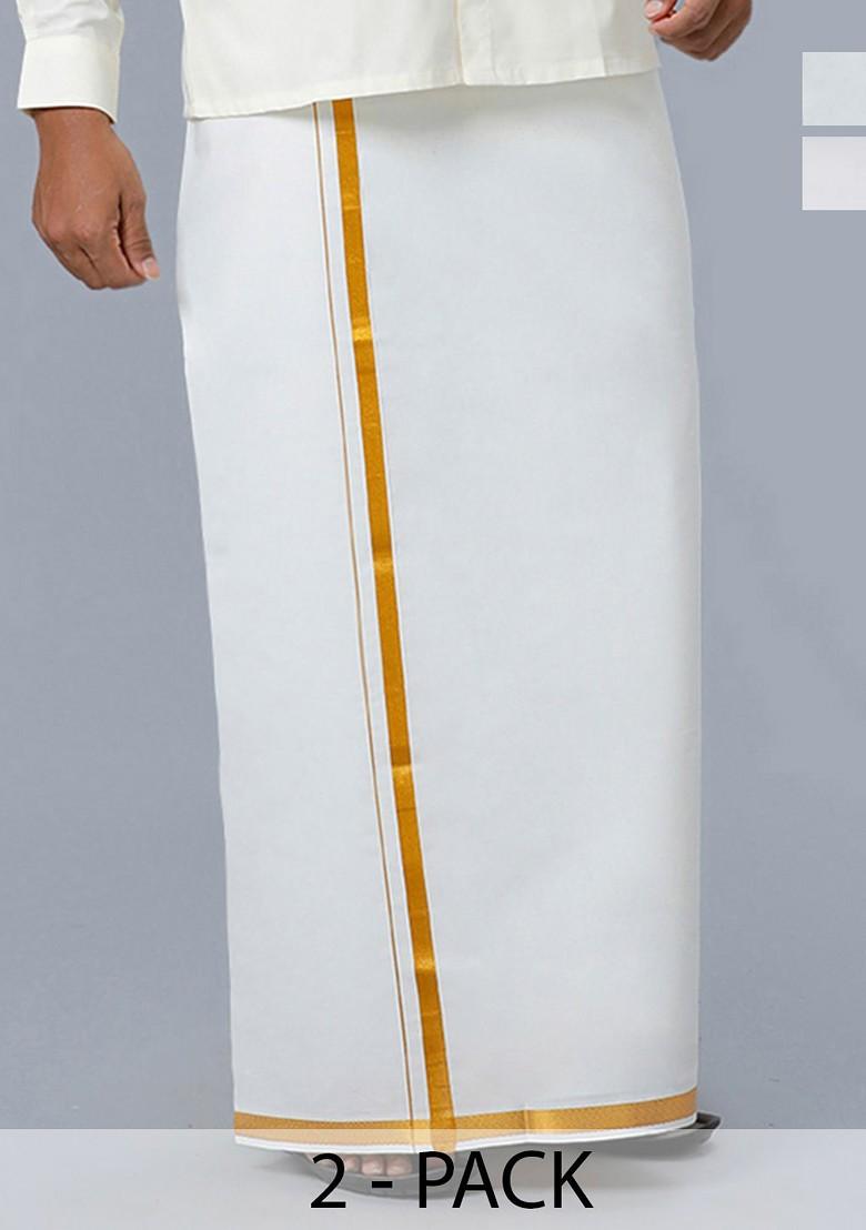 White Pack Of 2 Cotton Dhotis For Men