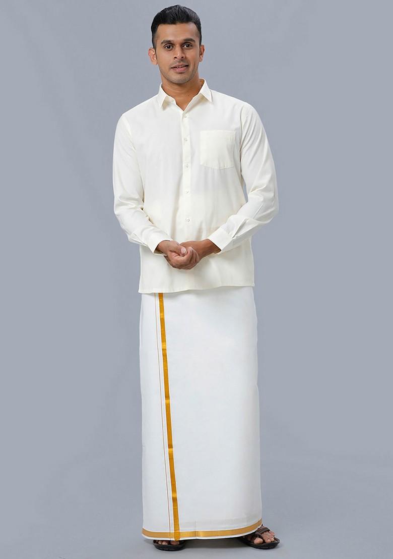 White Pack Of 2 Cotton Dhotis For Men - Indya