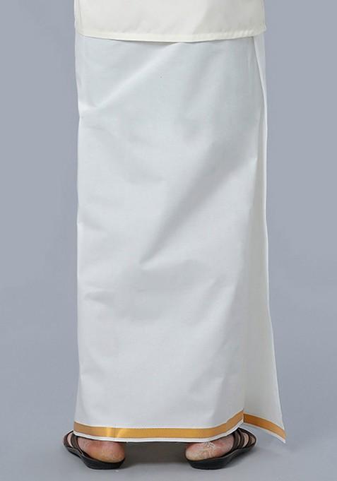 White Pack Of 2 Cotton Dhotis For Men