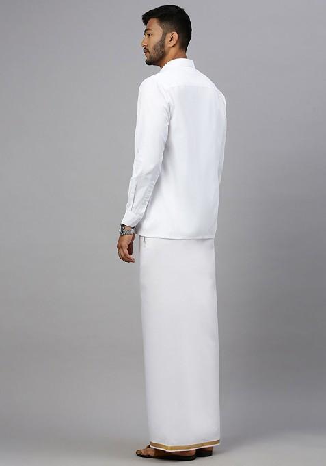 White Pack Of 2 Cotton Dhotis For Men