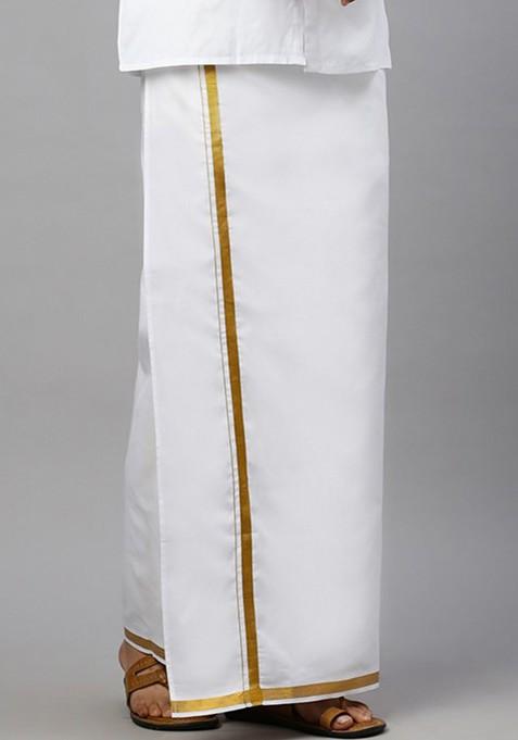 White Pack Of 2 Cotton Dhotis For Men