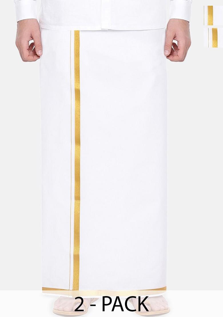 White Pack Of 2 Cotton Dhotis For Men