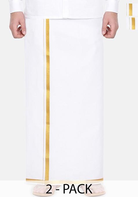 White Pack Of 2 Cotton Dhotis For Men