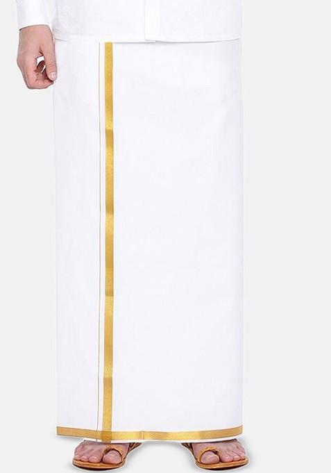 White Pack Of 2 Cotton Dhotis For Men