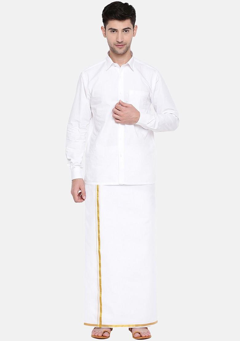 White Pack Of 2 Cotton Dhotis For Men