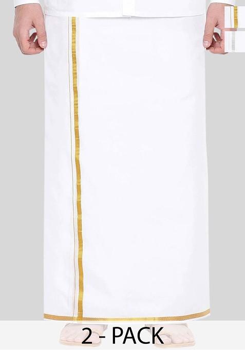 White Pack Of 2 Cotton Dhotis For Men