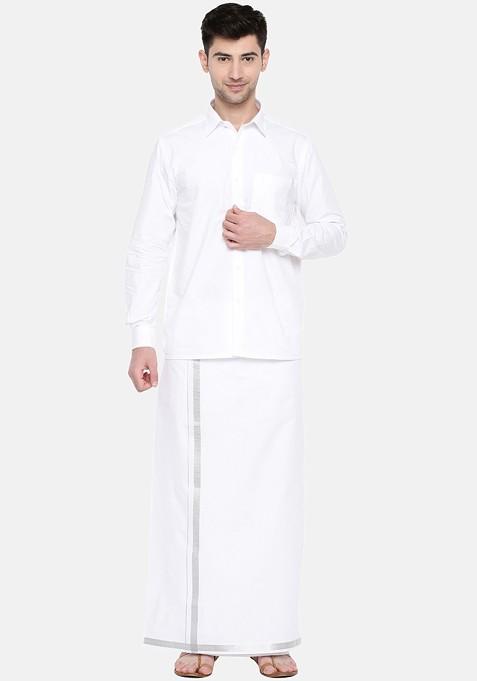 White Pack Of 2 Cotton Dhotis For Men