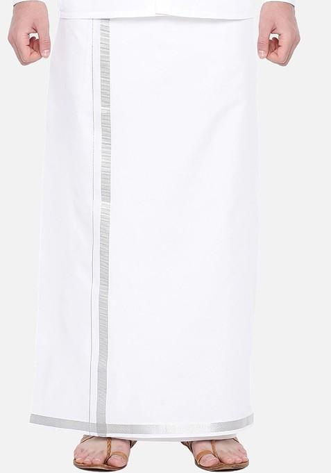 White Pack Of 2 Cotton Dhotis For Men