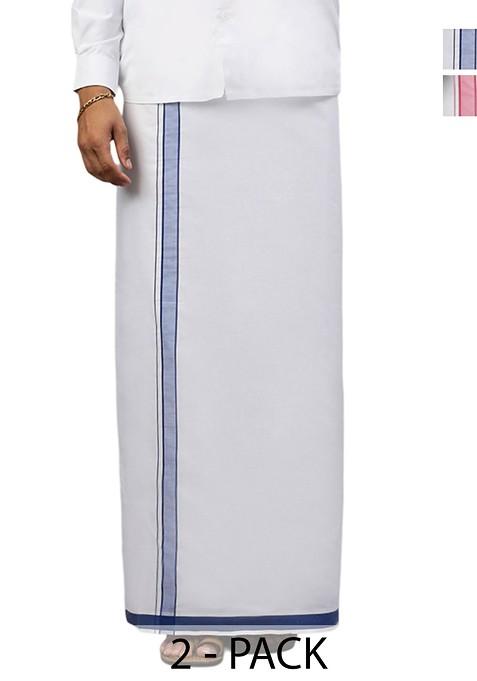 White Pack Of 2 Solid Border Dhoti For Men