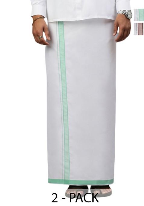 White Pack Of 2 Solid Border Dhoti For Men