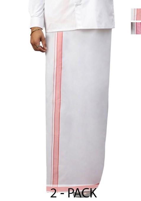 White Pack Of 2 Solid Border Dhoti For Men