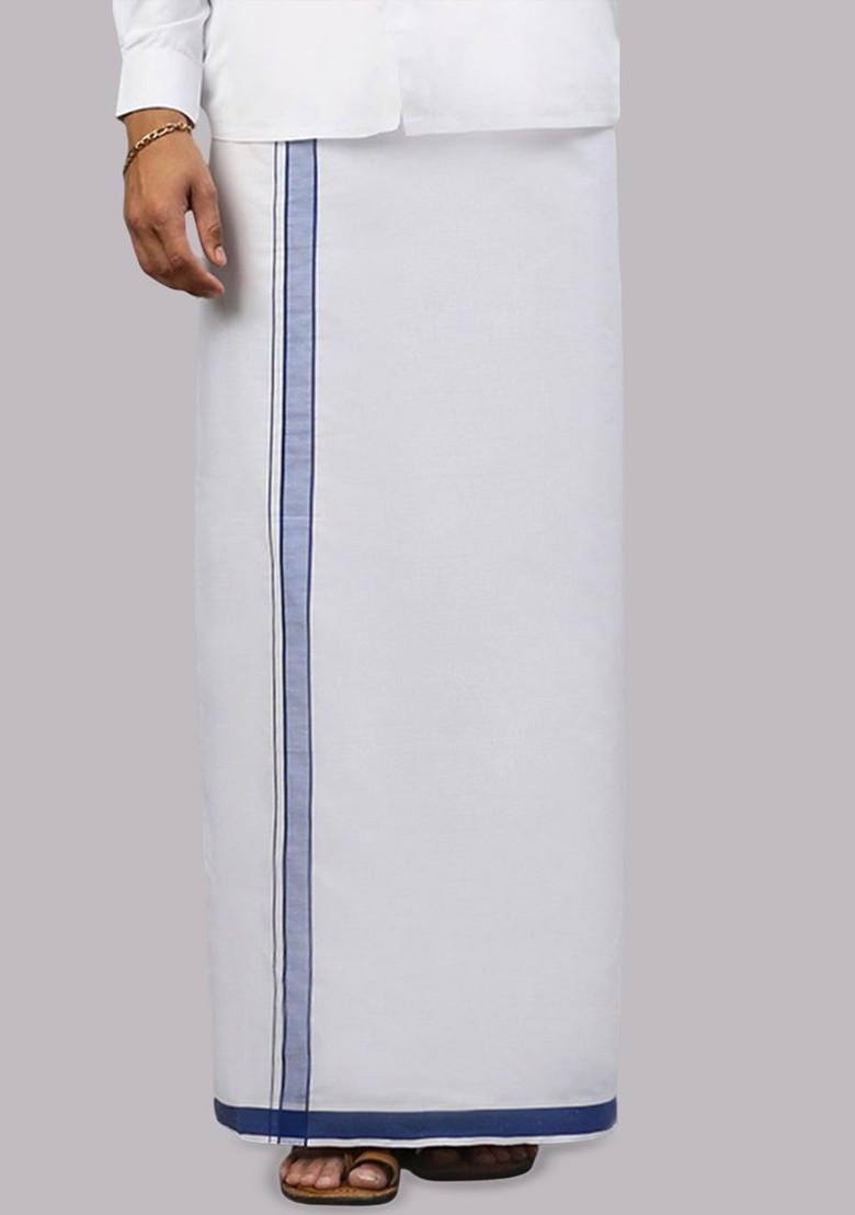 White Pack Of 2 Solid Border Dhoti For Men