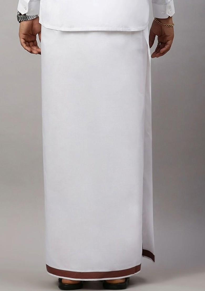 White Pack Of 2 Solid Border Dhoti For Men