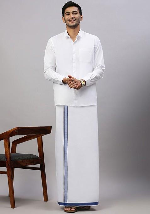 White Pack Of 2 Solid Border Dhoti For Men