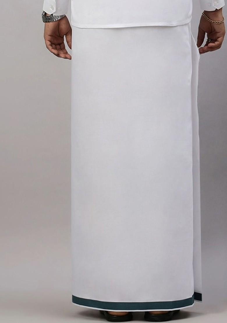 White Pack Of 2 Solid Border Dhoti For Men