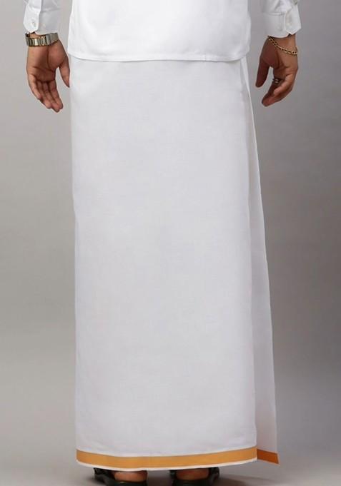 White Pack Of 2 Solid Border Dhoti For Men