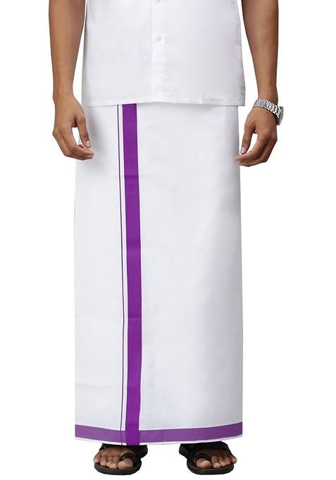 White Pack Of 2 Solid Border Dhoti For Men
