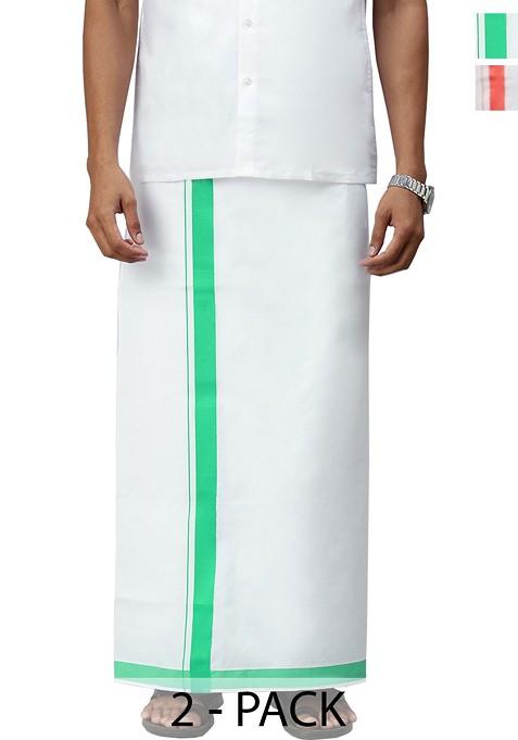 White Pack Of 2 Solid Border Dhoti For Men