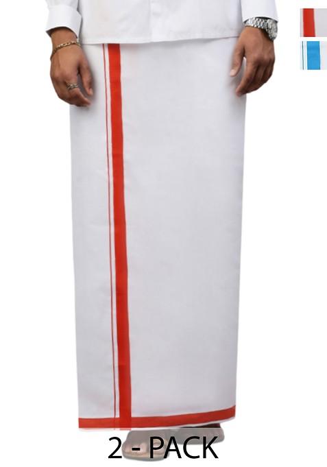 White Pack Of 2 Solid Border Dhoti For Men