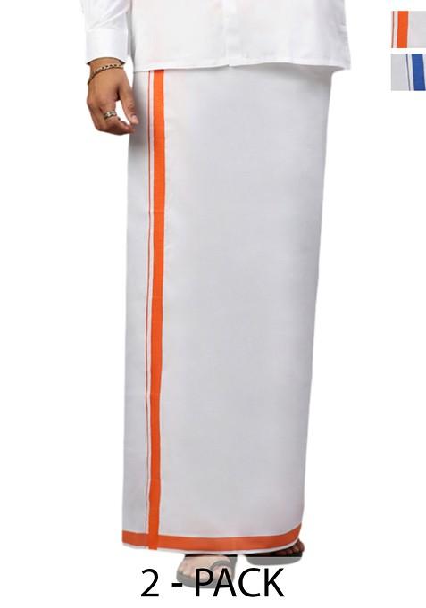 White Pack Of 2 Solid Border Dhoti For Men