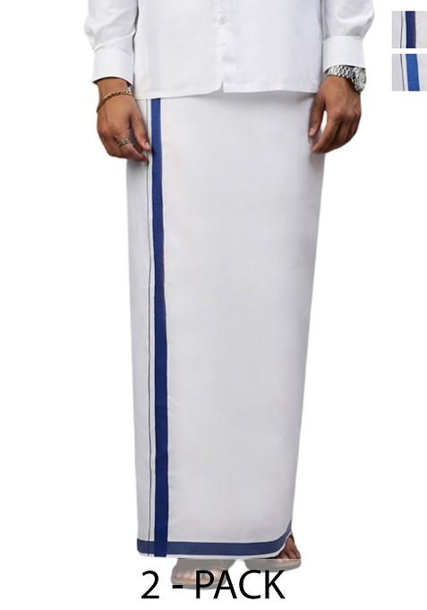 White Pack Of 2 Solid Border Dhoti For Men