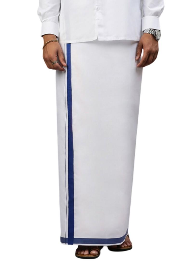 White Pack Of 2 Solid Border Dhoti For Men - Indya